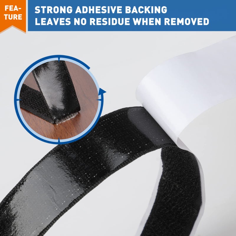 MAGZO Self Sticky Hook & Loop Tape 22 FT x 0.78 in, Heavy Duty Adhesive Hook Strip Roll for Screen Door Installation, Black - Image 3